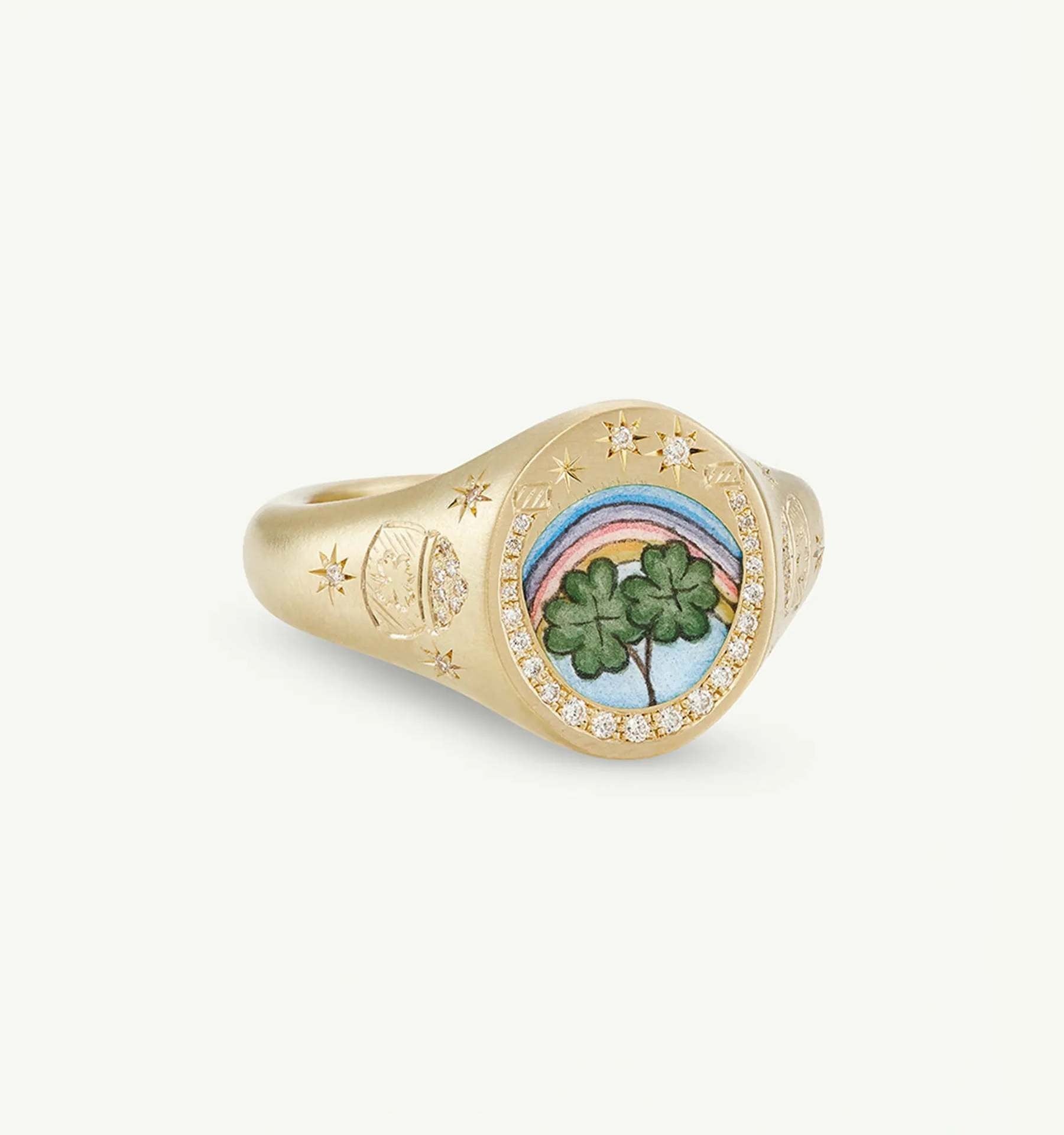 18K Gold Pattern & Inlaid Zirconia Ring - Damned Threads